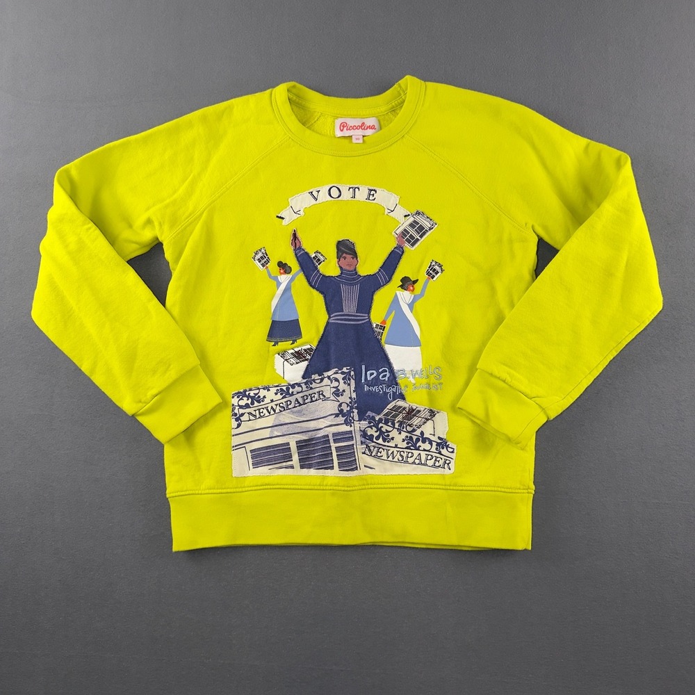Piccolina Ida B. Wells Trailblazer Sweatshirt Lime Green Girls Size 10 Cotton